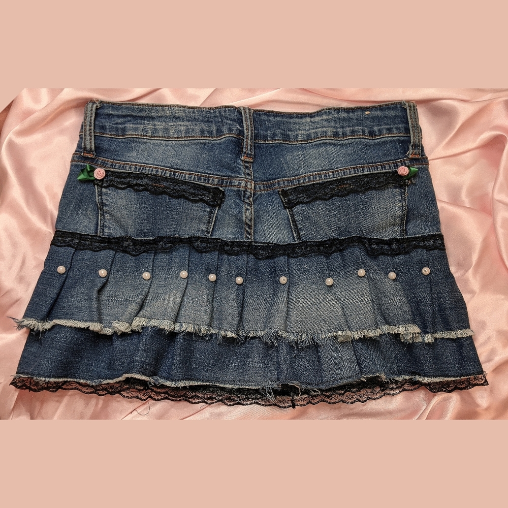 Custom Lace Denim Y2k Mini Skirt - Picture 3 of 5